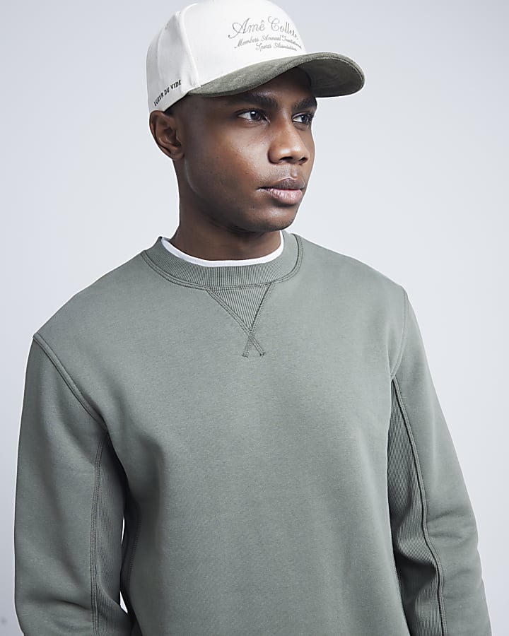 Khaki regular fit stitched sweatshirt