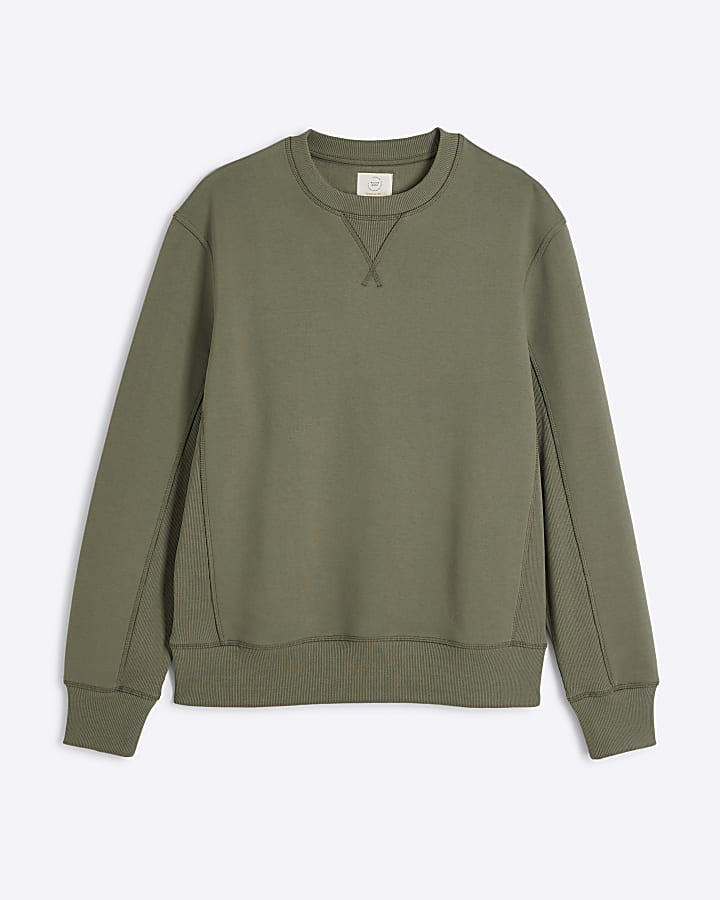 Khaki regular fit stitched sweatshirt