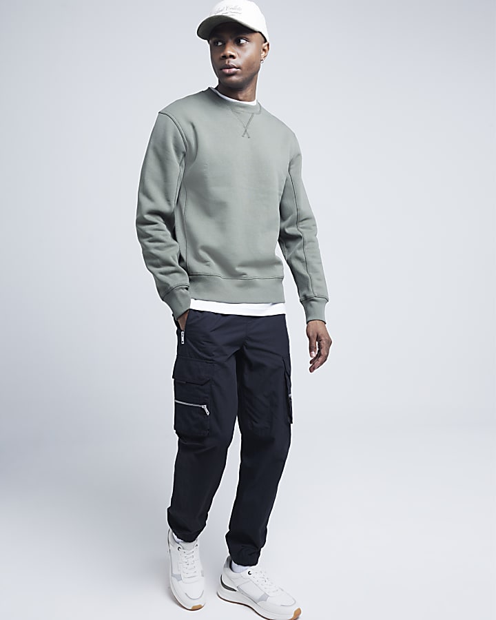 Khaki regular fit stitched sweatshirt