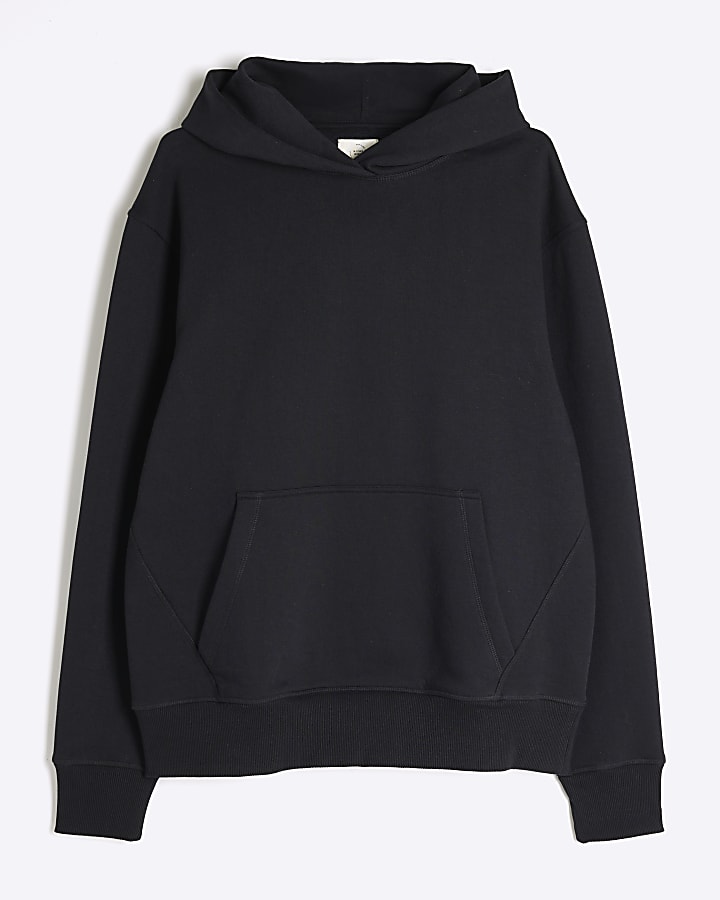 Black Essential Front Pocket Hoodie