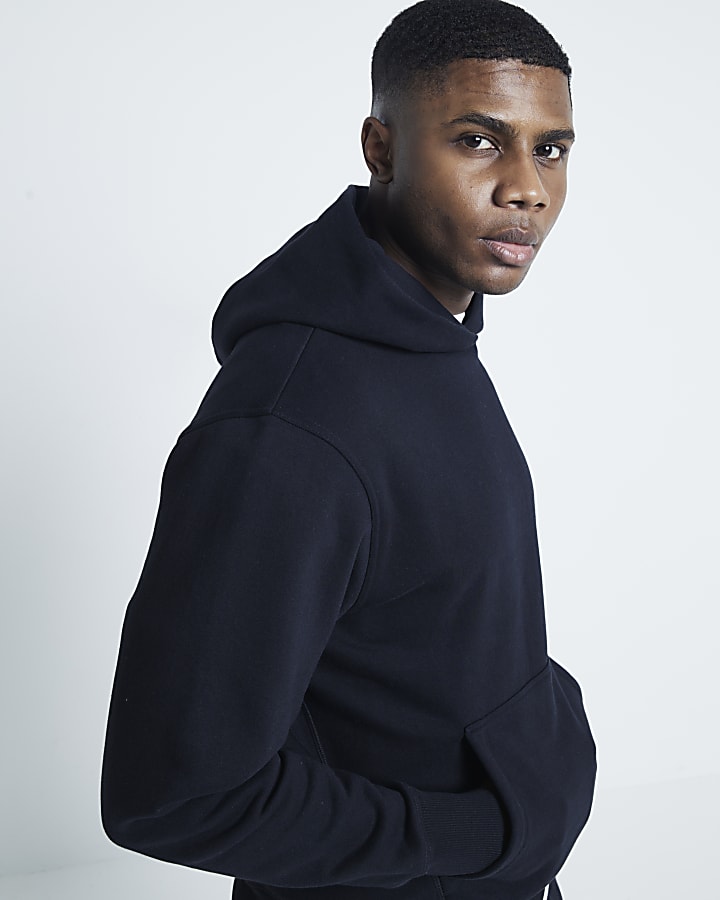 Black Essential Front Pocket Hoodie