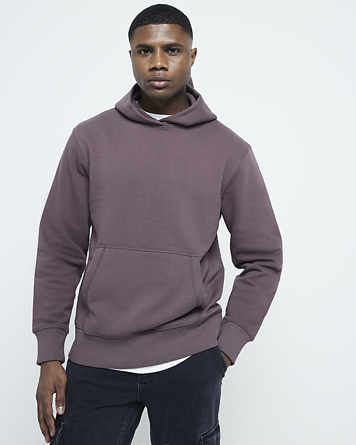 Purple regular fit plain hoodie