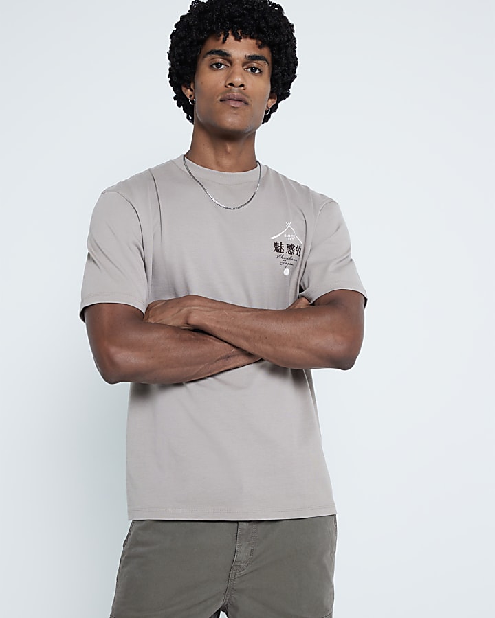 Grey regular fit graphic print t-shirt