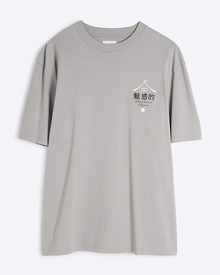 Grey regular fit graphic print t-shirt