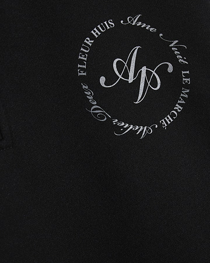 Black regular fit graphic half zip sweatshirt