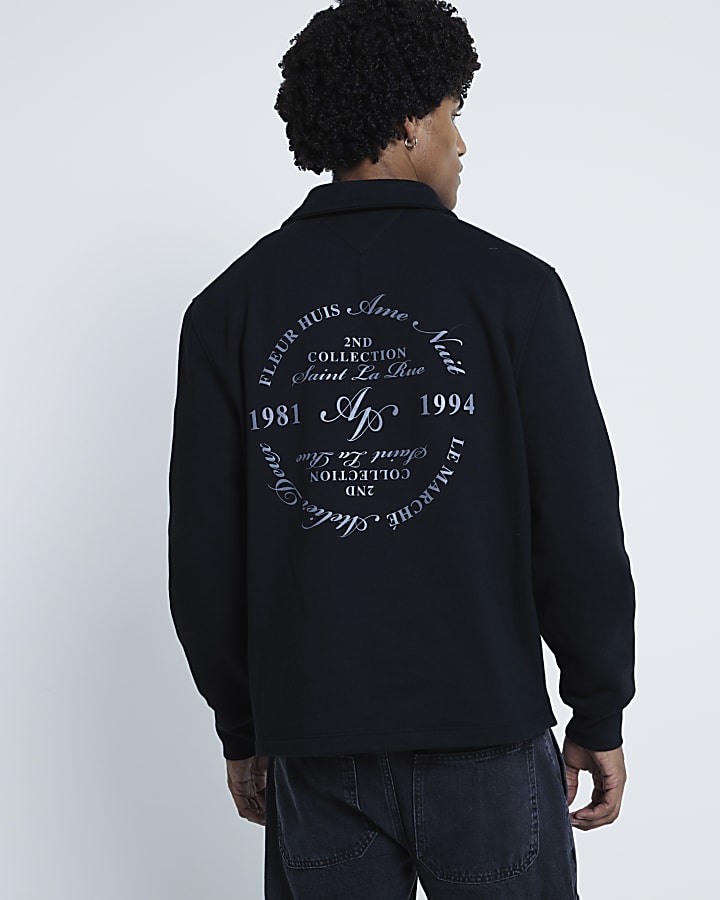 Black regular fit graphic half zip sweatshirt