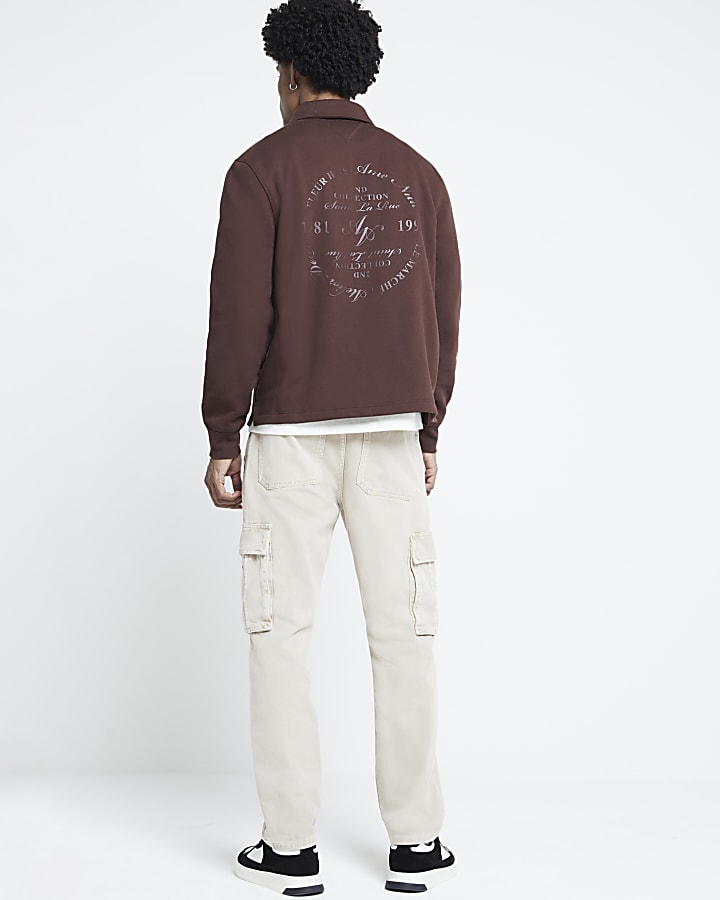 Brown Regular Fit Rugby Print Sweatshirt