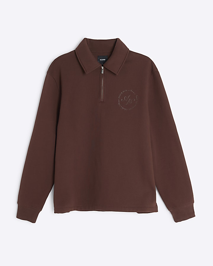 Brown Regular Fit Rugby Print Sweatshirt