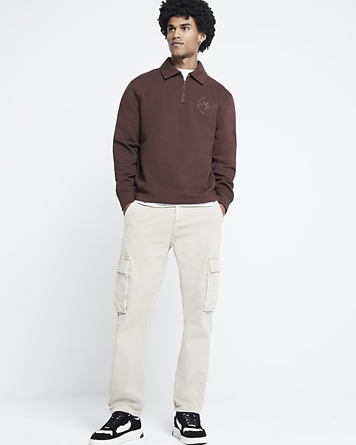 Brown Regular Fit Rugby Print Sweatshirt