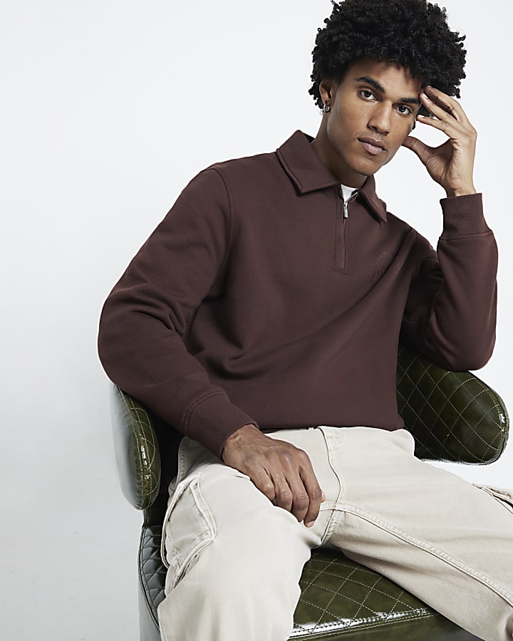 Brown Regular Fit Rugby Print Sweatshirt