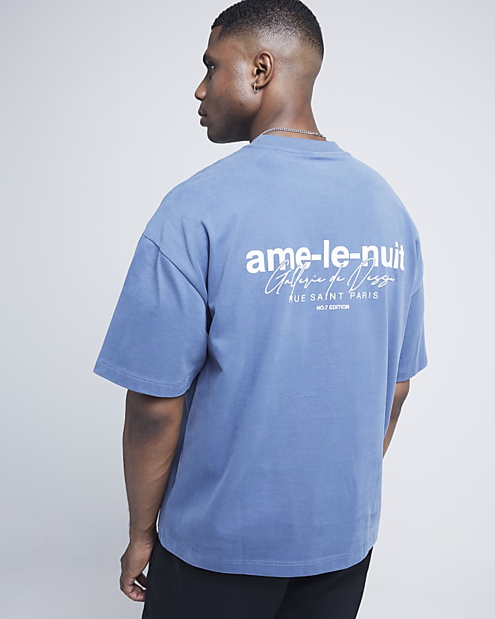 Blue oversized fit graphic script t-shirt