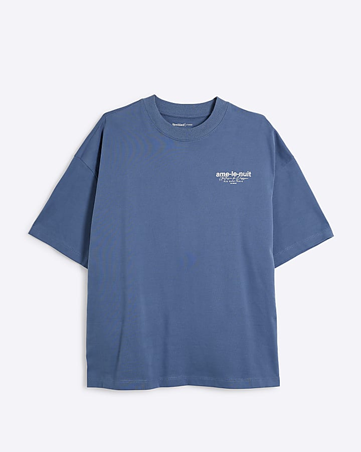 Blue oversized fit graphic script t-shirt