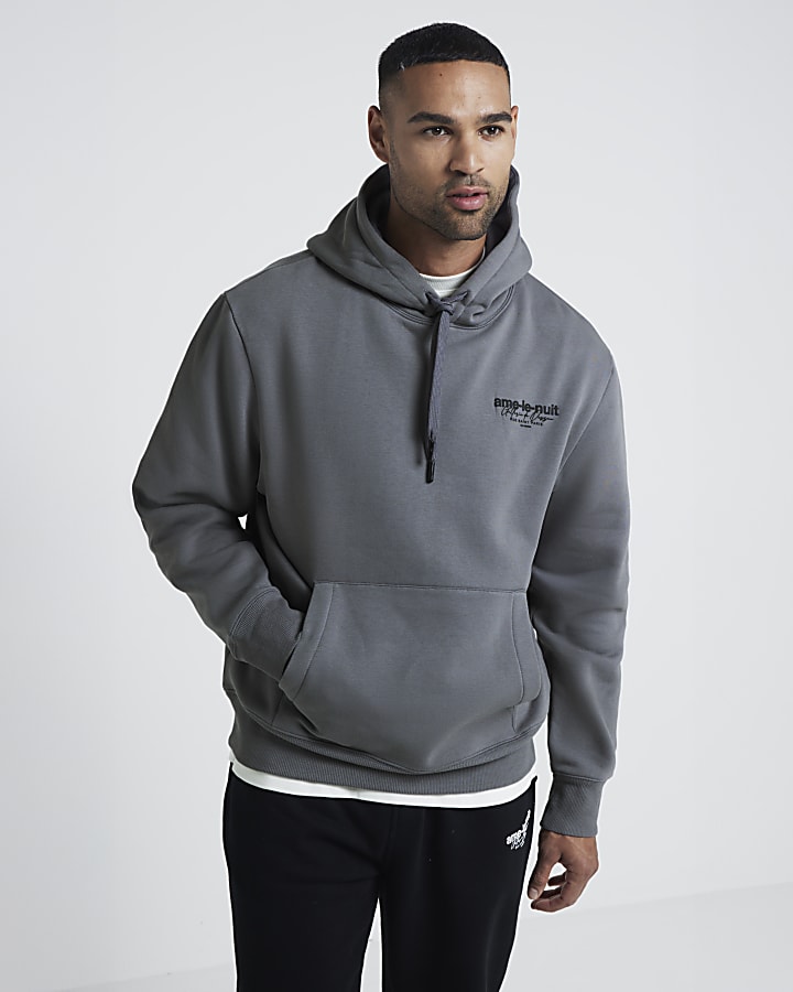 Grey regular fit graphic script hoodie