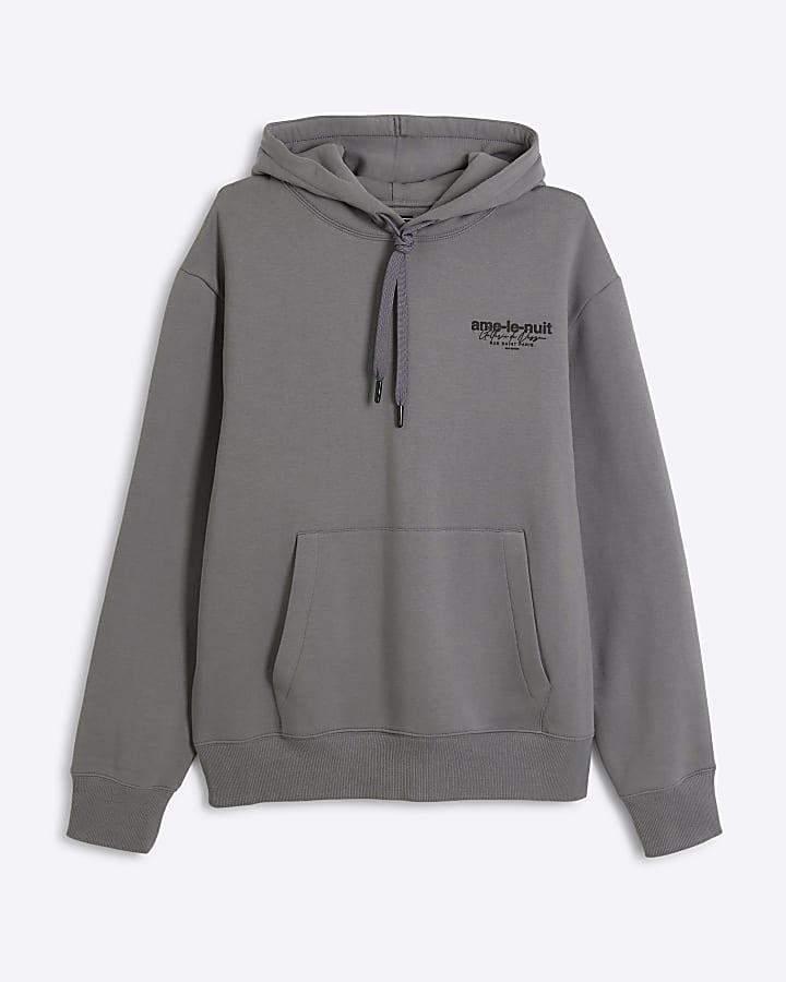 Grey regular fit graphic script hoodie