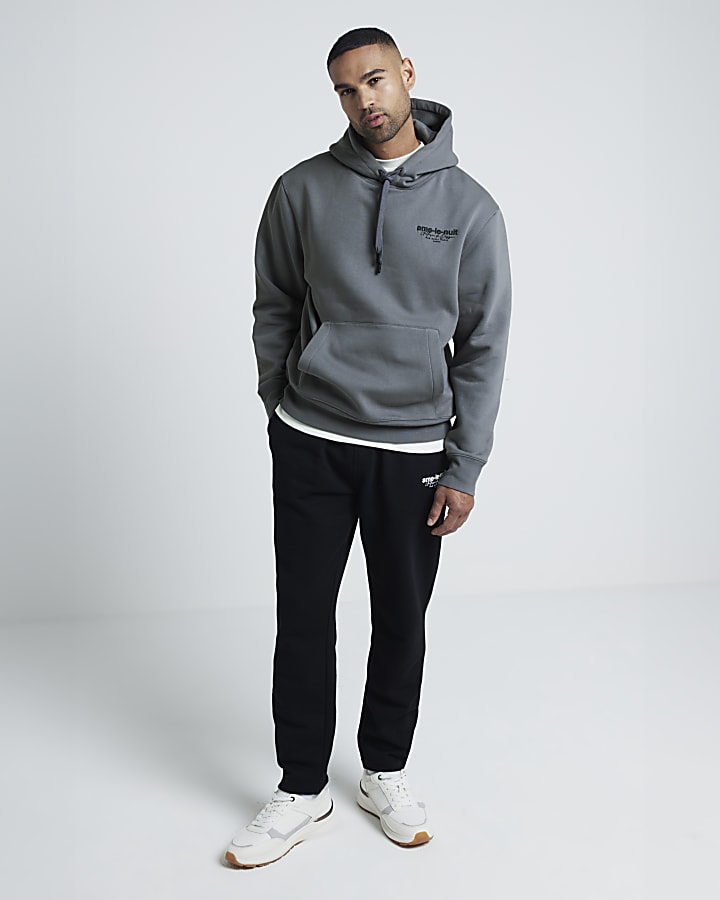 Grey regular fit graphic script hoodie