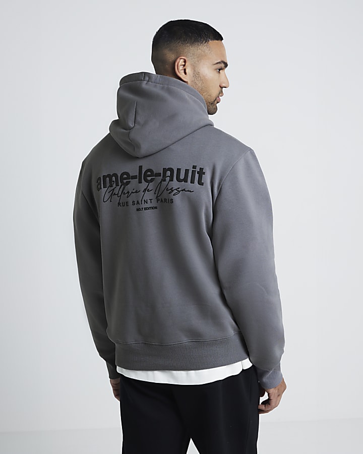 Grey regular fit graphic script hoodie