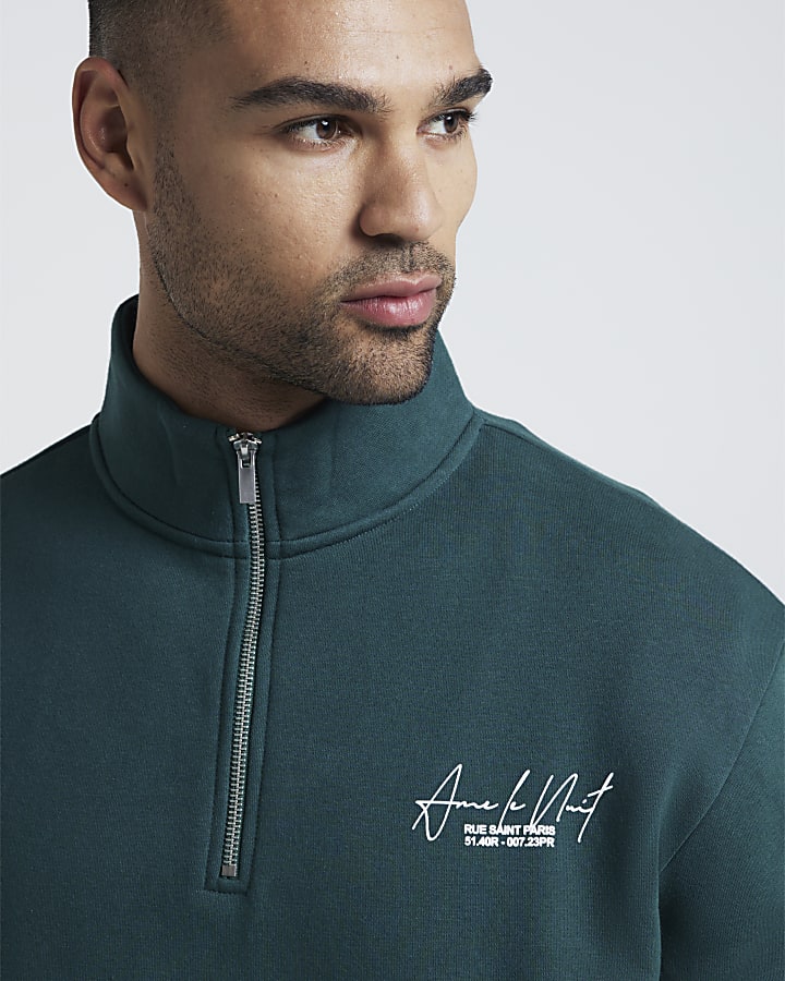 Green regular fit graphic half zip sweatshirt