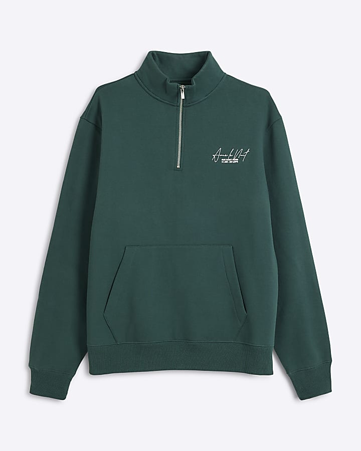 Green regular fit graphic half zip sweatshirt