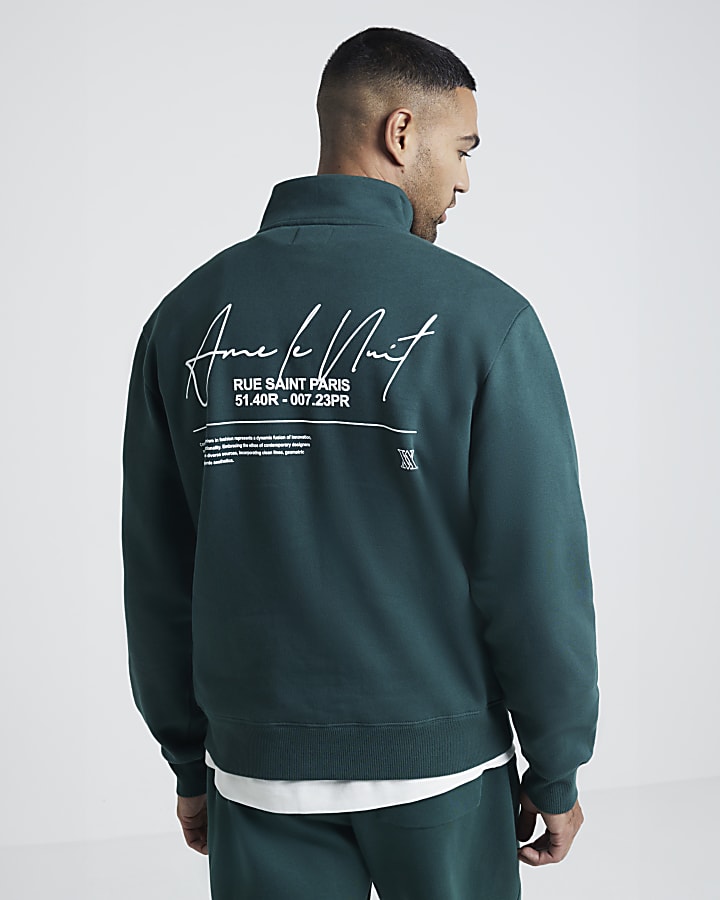 Green regular fit graphic half zip sweatshirt