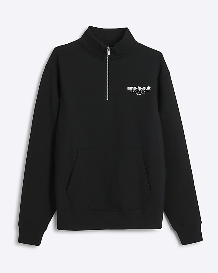 Black regular fit graphic half zip sweatshirt