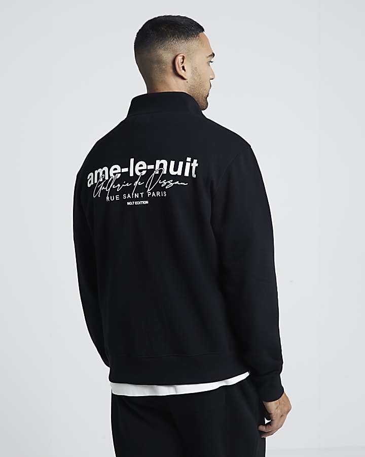 Black regular fit graphic half zip sweatshirt