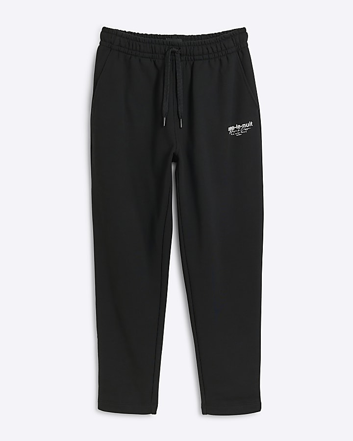 Black regular fit open hem joggers