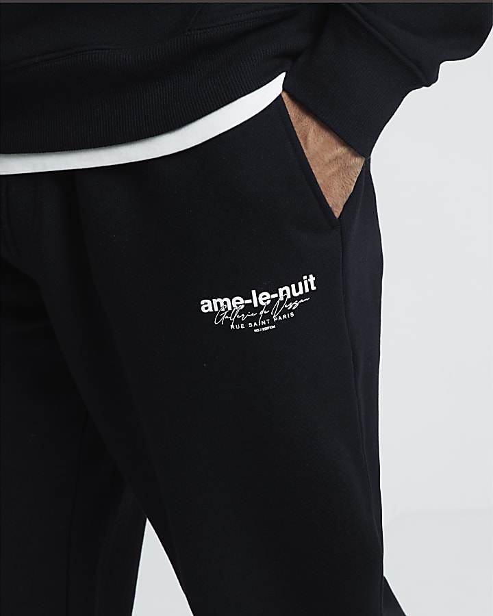 Black regular fit open hem joggers