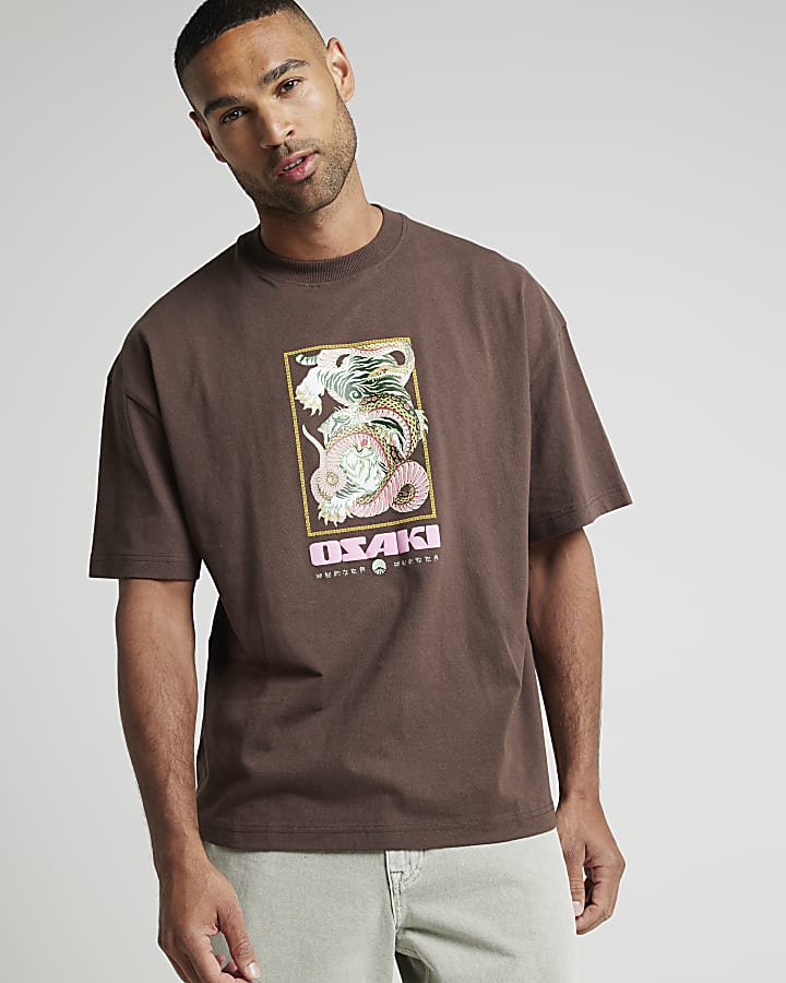 Brown regular fit tiger graphic t-shirt