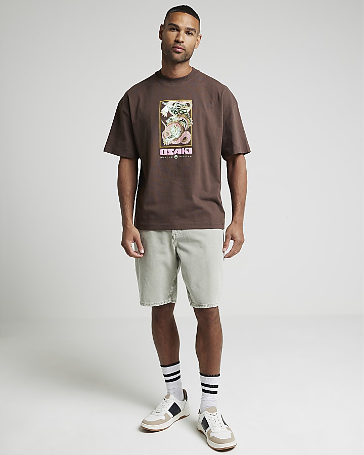 Brown regular fit tiger graphic t-shirt