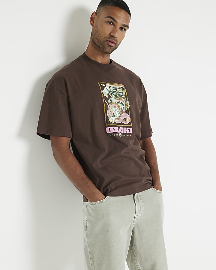 Brown regular fit tiger graphic t-shirt