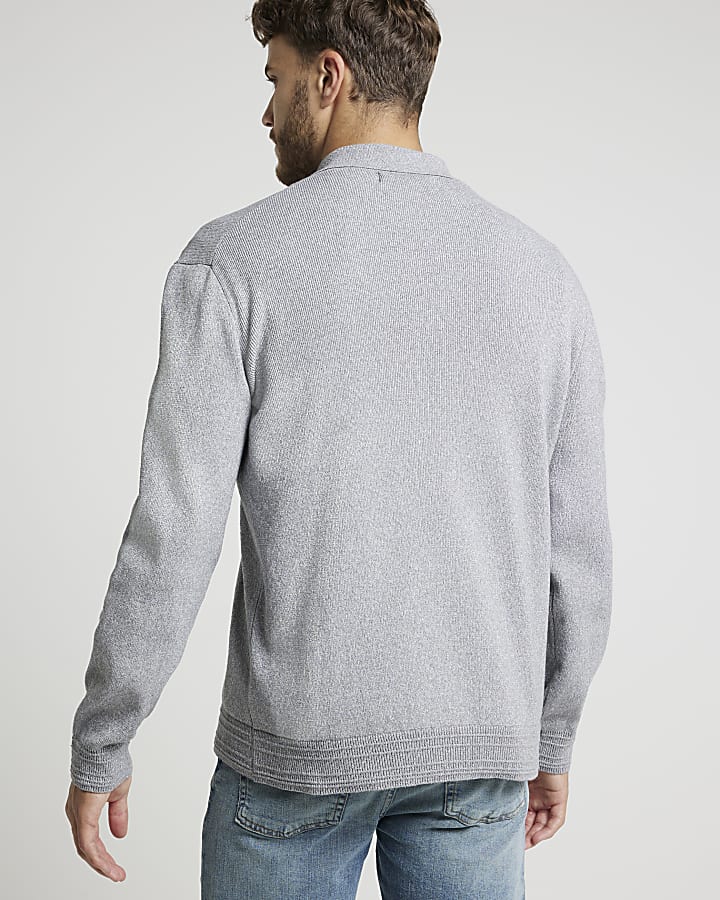 Grey Slim Fit Knit Cardigan