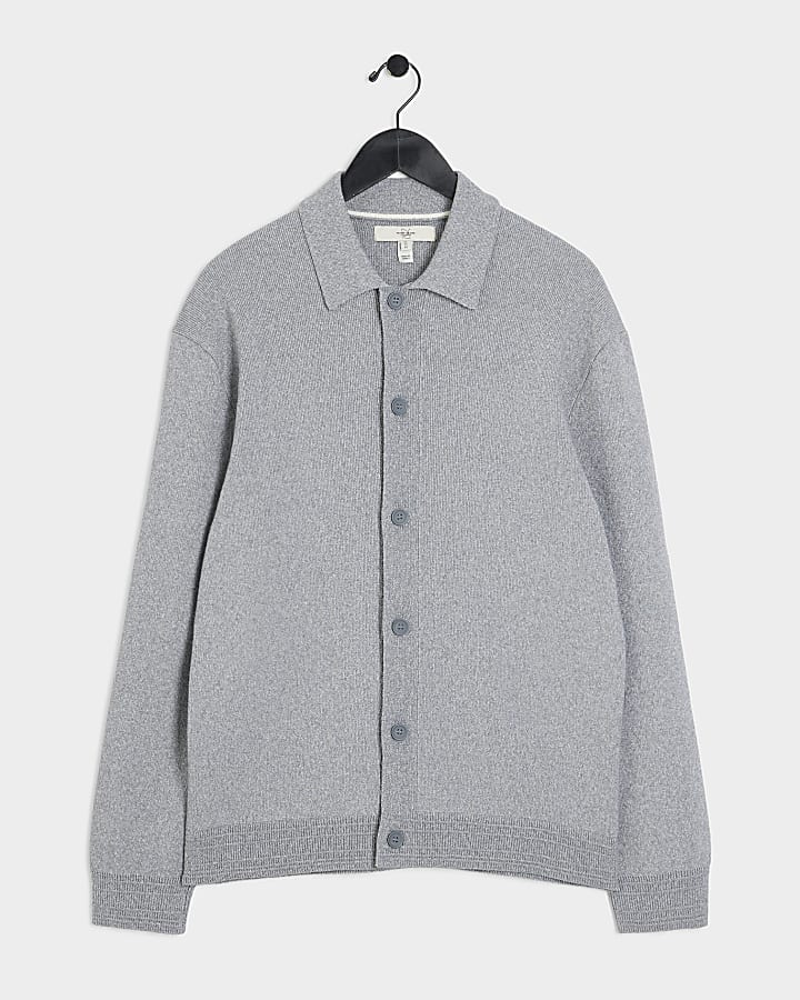 Grey Slim Fit Knit Cardigan