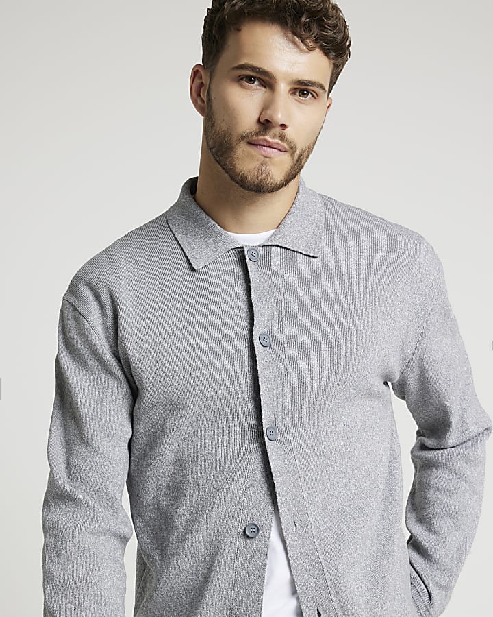 Grey Slim Fit Knit Cardigan