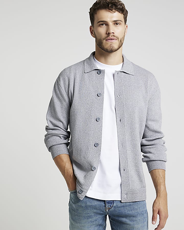 Grey Slim Fit Knit Cardigan