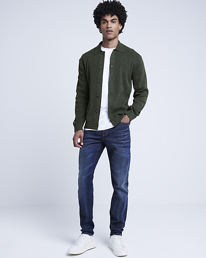 Green Slim Fit Knit Cardigan