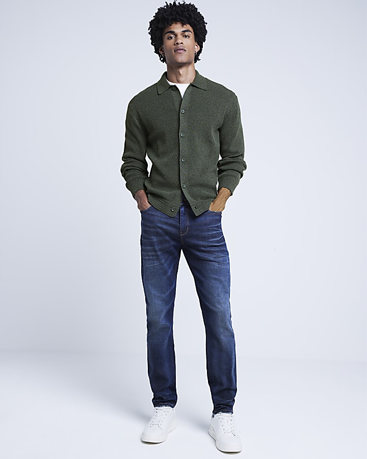 Green Slim Fit Knit Cardigan