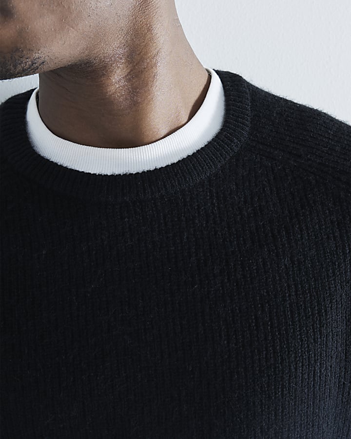 Black slim fit crew neck jumper