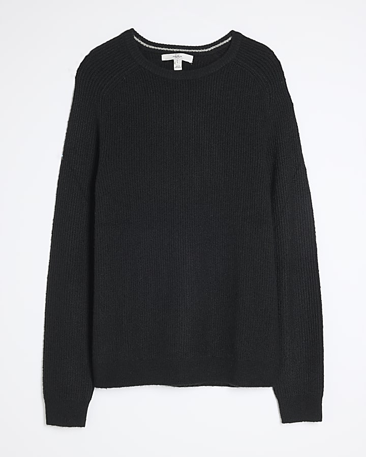 Black slim fit crew neck jumper