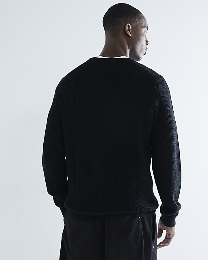 Black slim fit crew neck jumper