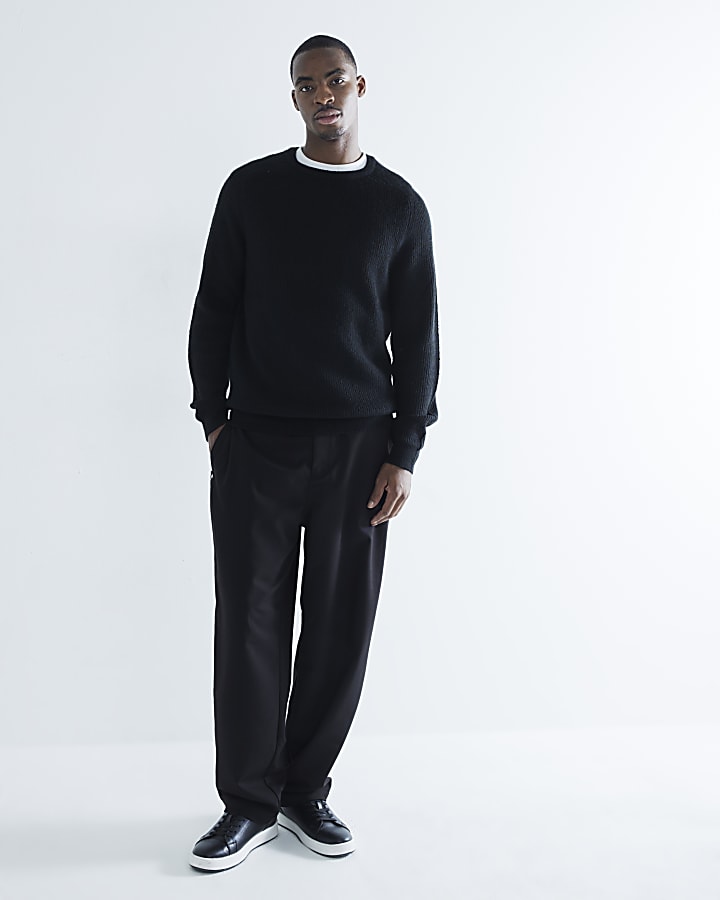 Black slim fit crew neck jumper