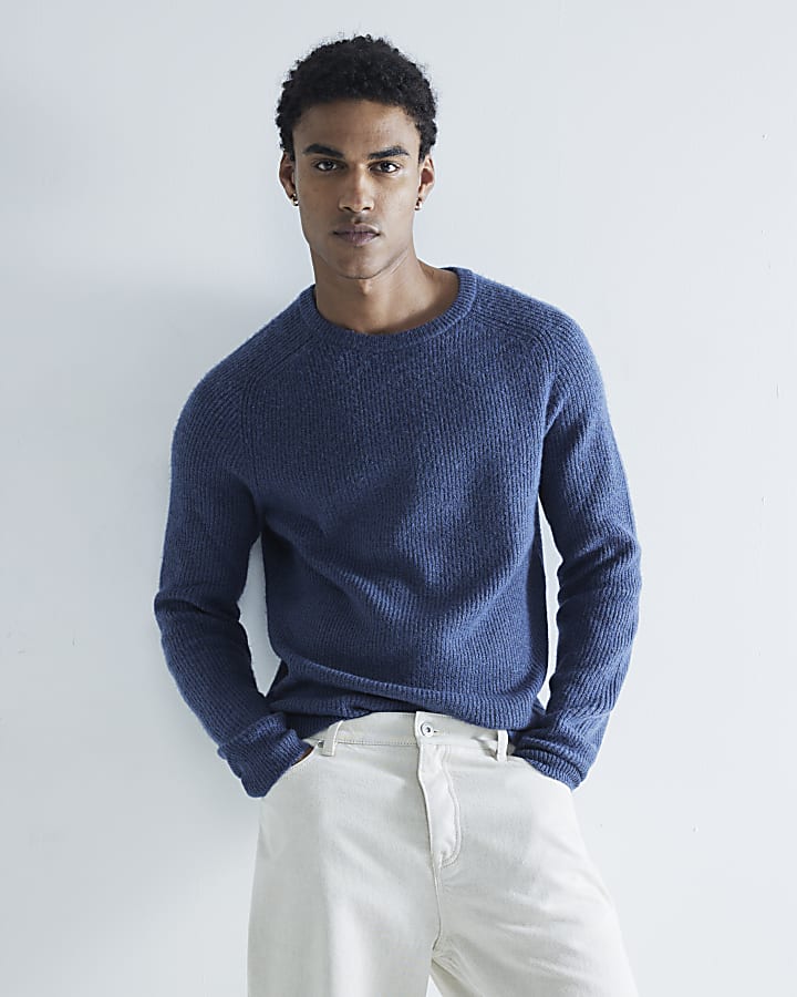 Blue Slim Fit crew neck jumper