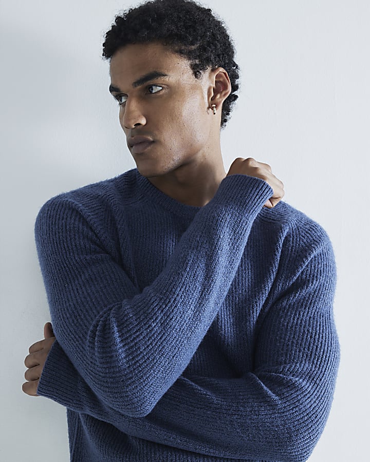 Blue Slim Fit crew neck jumper