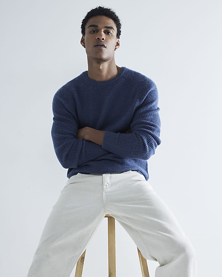 Blue Slim Fit crew neck jumper