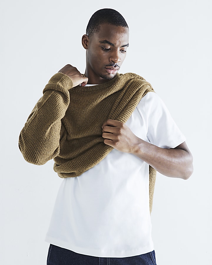 Brown Slim Fit crew neck jumper