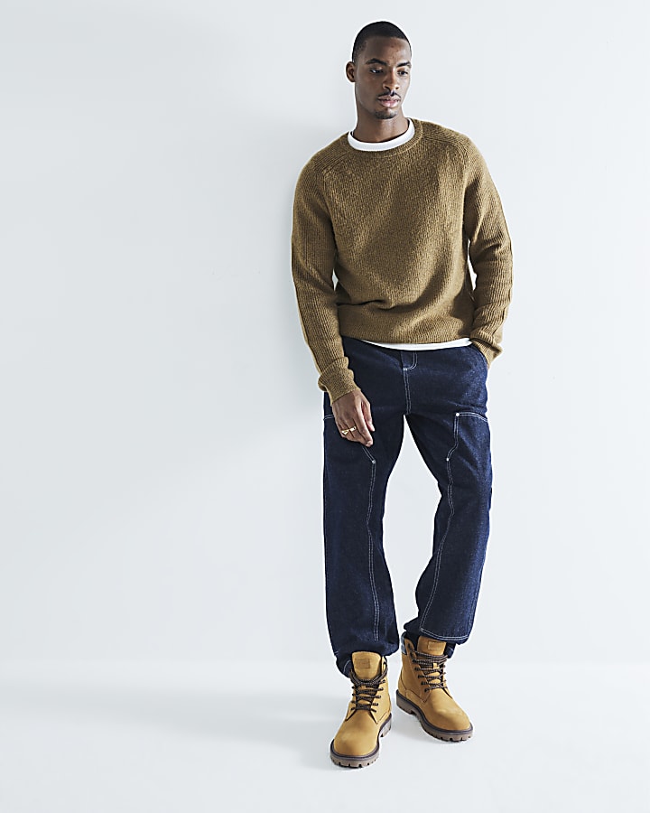 Brown Slim Fit crew neck jumper
