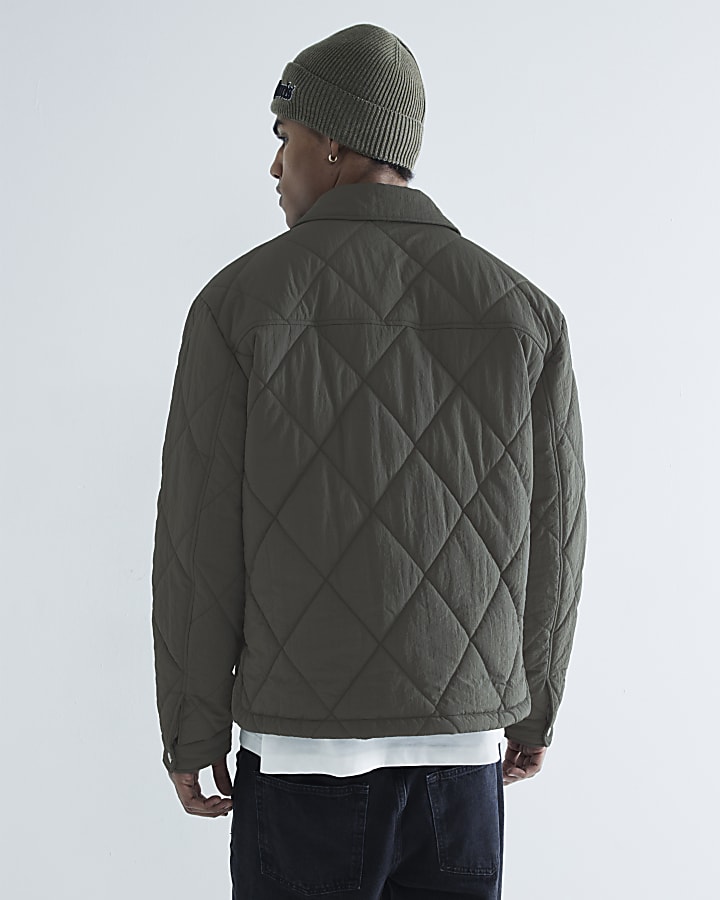 Khaki Quilted Zip Through Jacket