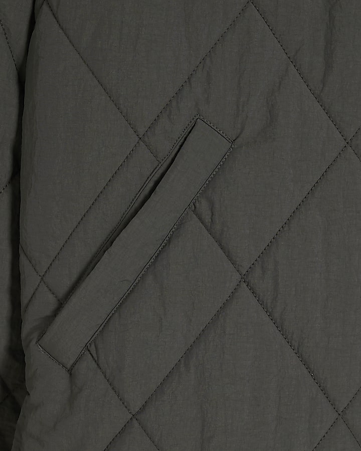 Khaki Quilted Zip Through Jacket