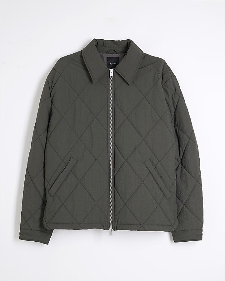 Khaki Quilted Zip Through Jacket