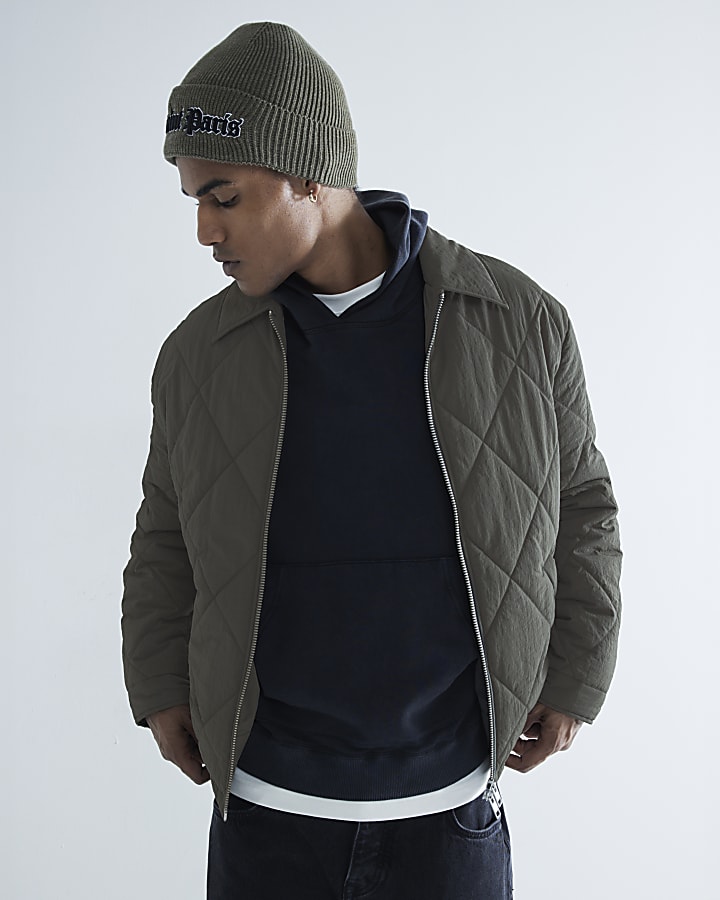 Khaki Quilted Zip Through Jacket