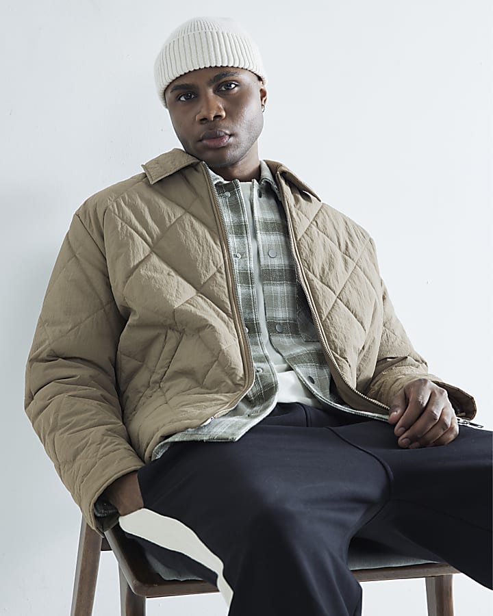 Beige Quilted Zip Through Jacket